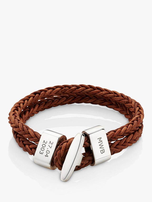 Under the Rose Personalised Men's Double Woven Toggle Clasp Leather Bracelet, Brown