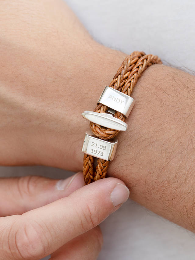 Under the Rose Personalised Men's Double Woven Toggle Clasp Leather Bracelet, Brown