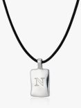 Under the Rose Personalised Initial Charm Leather Pendant Necklace, Silver/Black
