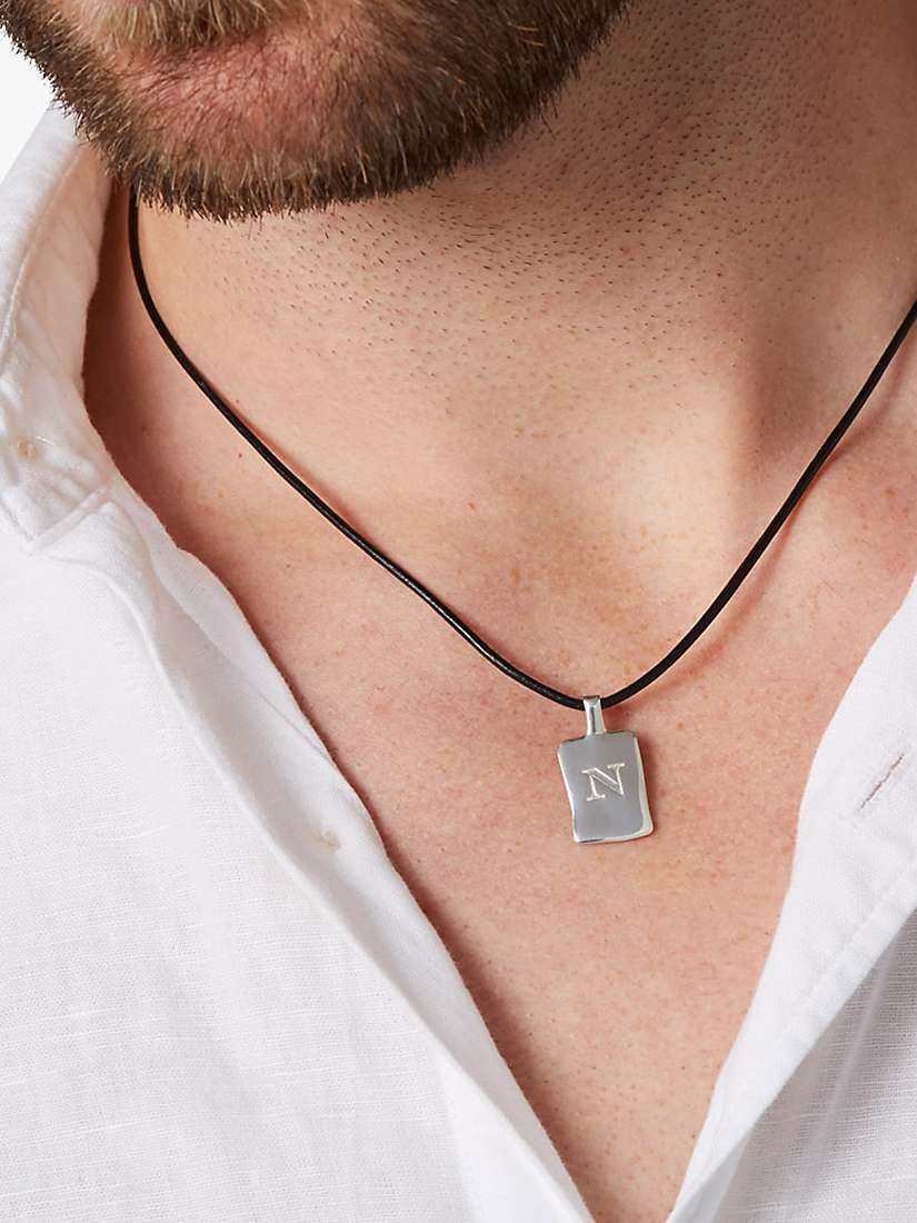 Buy Under the Rose Personalised Initial Charm Leather Pendant Necklace, Silver/Black Online at johnlewis.com