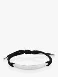 Under the Rose Men's Personalised Silver Bar Corded Bracelet, Black/Silver