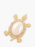 Susan Caplan Vintage Rediscovered Collection Gold Plated Swarovski Crystal & Faux Pearl Turtle Brooch, Dated Circa 1980s
