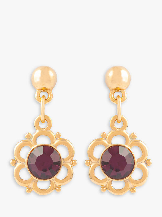 Susan Caplan Vintage Rediscovered Collection Floral Scroll Gold Plated Swarovski Crystal Drop Earrings, Dated Circa 1980s, Gold/Dark Red 