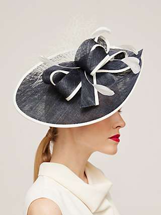 John Lewis & Partners Joanie Small Disc Feather Mesh Fascinator, Navy/Ivory