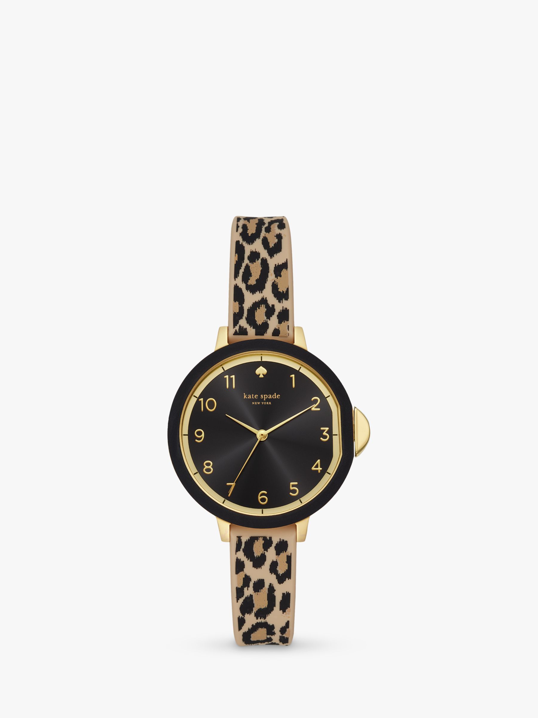 kate spade new york Park Row Leather Strap Watch, Black / Leopard KSW1485  at John Lewis & Partners