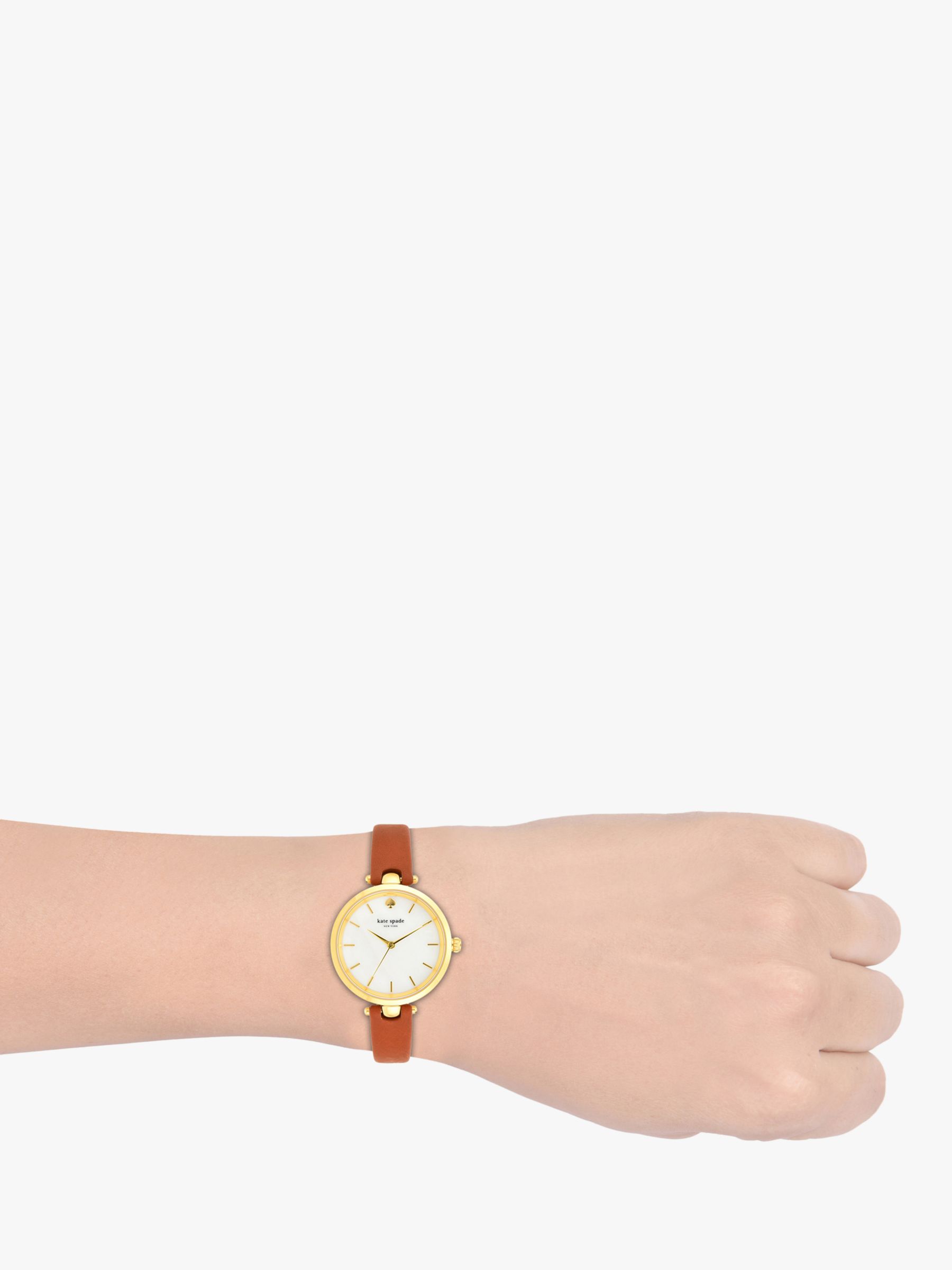 kate spade new york Holland Leather Strap Watch, Brown/White KSW1156 at  John Lewis & Partners