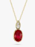 E.W Adams 18ct Yellow Gold Ruby & Diamond Pendant Necklace, Gold/Red