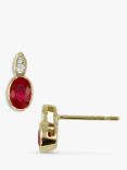 E.W Adams 18ct Yellow Gold Ruby & Diamond Stud Earrings, Gold/Red _ need diamond weight and dimensions