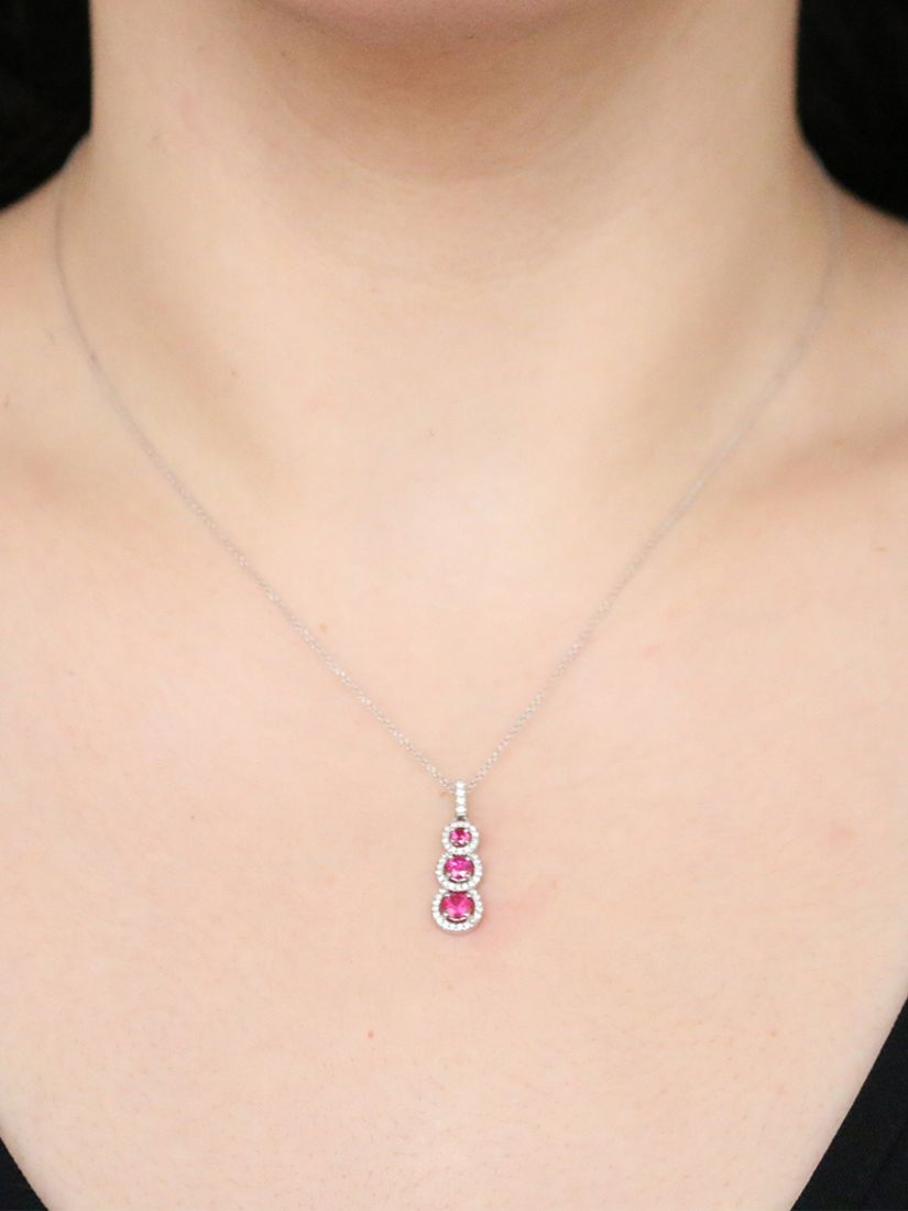 Buy E.W Adams 18ct White Gold Ruby & Diamond Cluster Triple Drop Pendant Necklace Online at johnlewis.com