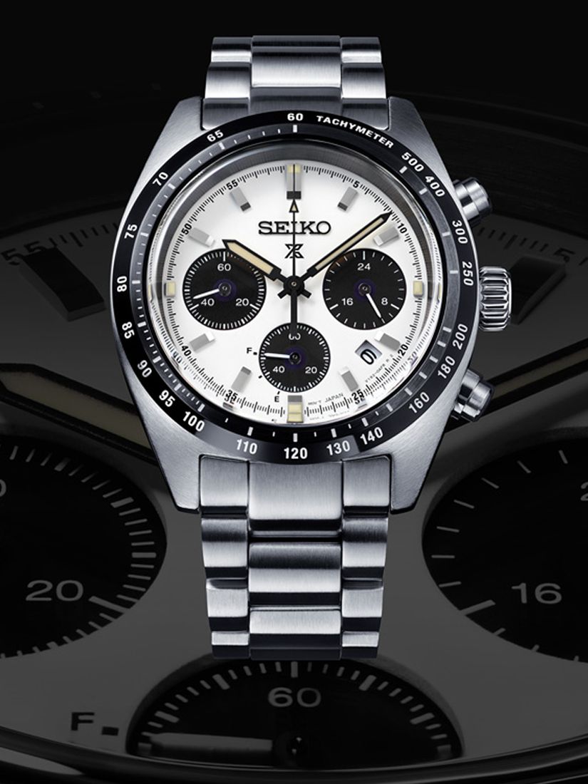 Seiko SSC813P1 Men's Prospex Speedtimer Solar Date Chronograph Bracelet  Strap Watch, Silver/Black at John Lewis & Partners