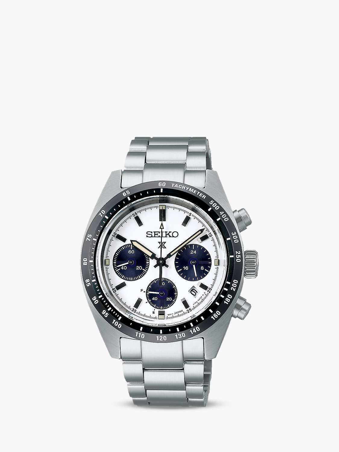 Seiko SSC813P1 Men's Prospex Speedtimer Solar Date Chronograph Bracelet  Strap Watch, Silver/Black at John Lewis & Partners