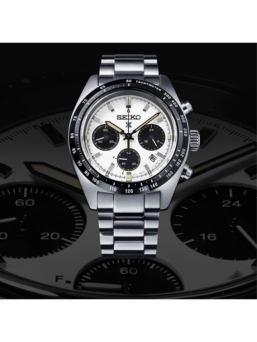 Seiko SSC813P1 Men's Prospex Speedtimer Solar Date Chronograph Bracelet Strap Watch, Silver/Blue