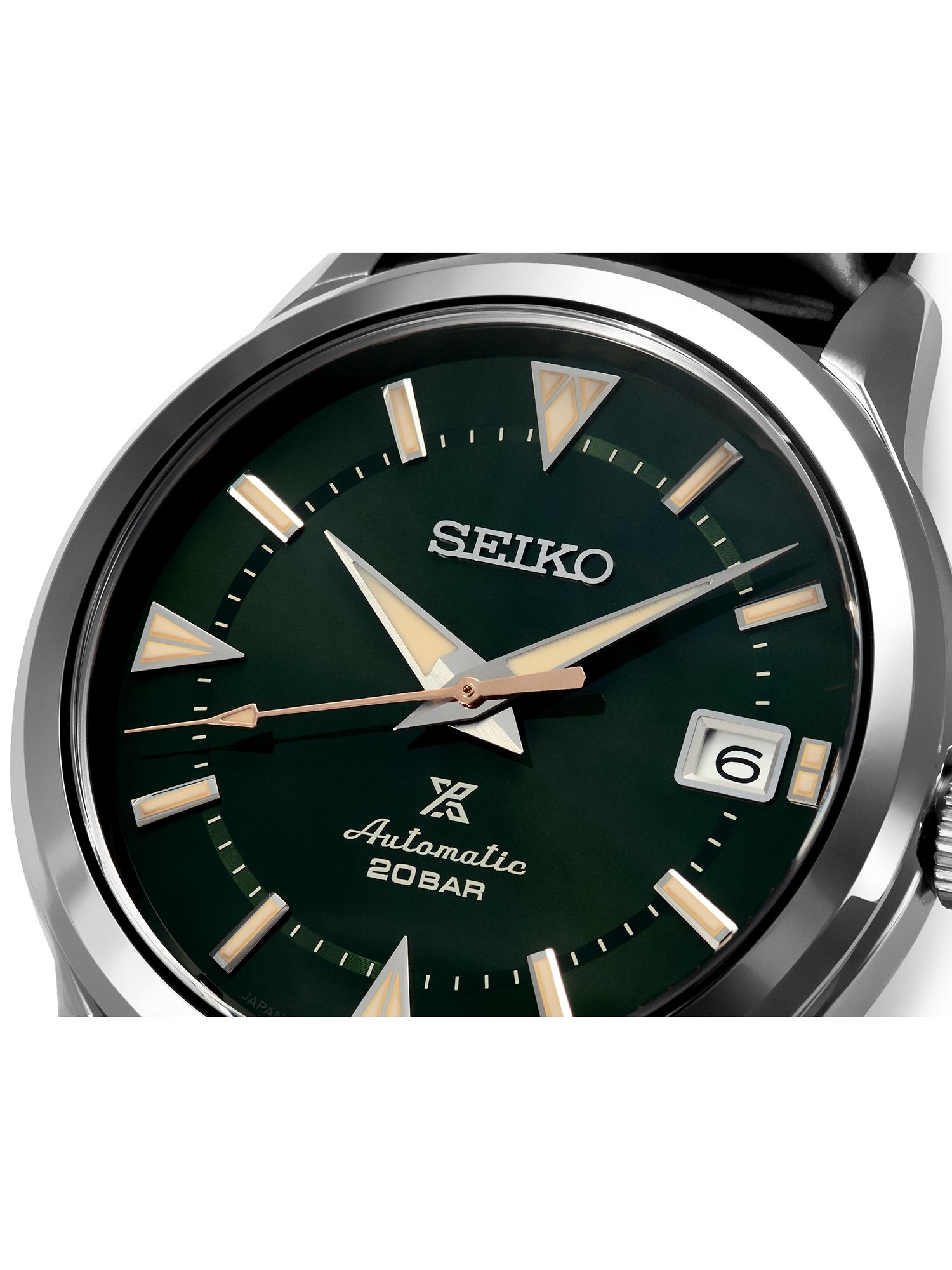 Seiko SPB249J1 Men's Prospex Alpinist Automatic Date Leather Strap Watch,  Black/Green at John Lewis & Partners