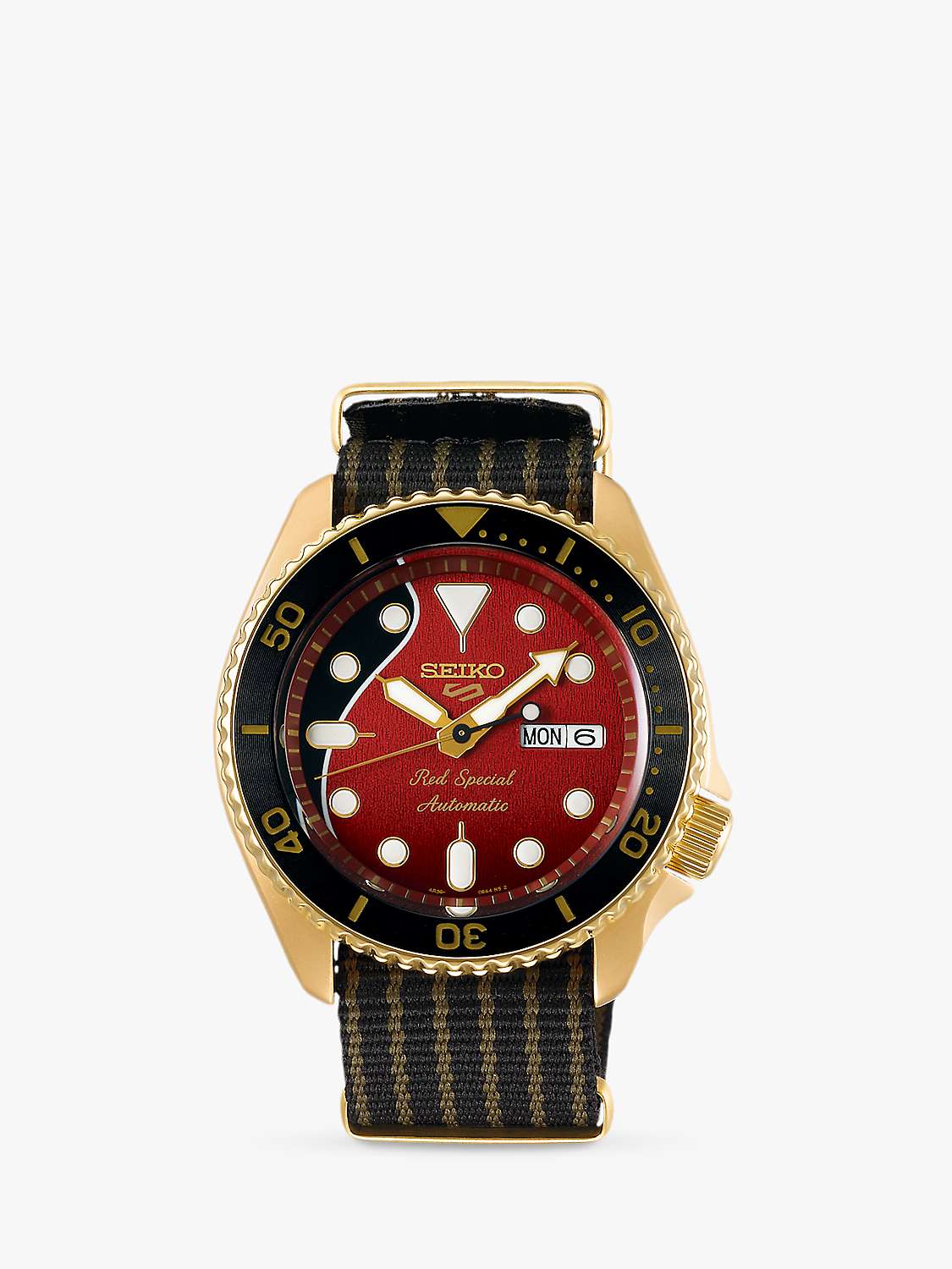 Seiko SRPH80K1 Men's 5 Sports x Brian May Limited Edition Automatic Day  Date Fabric Strap Watch, Red Special at John Lewis & Partners