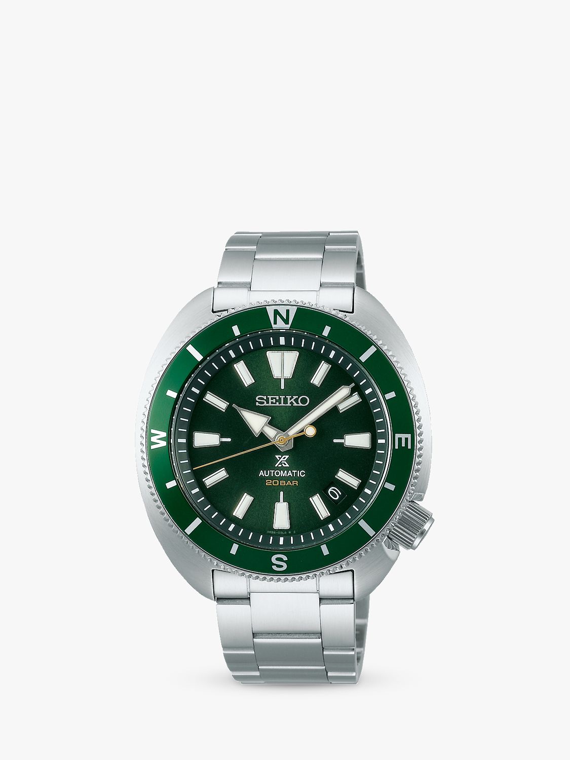 Seiko SRPH15K1 Men's Prospex Land Tortoise Automatic Date Bracelet Strap  Watch, Silver/Green at John Lewis & Partners
