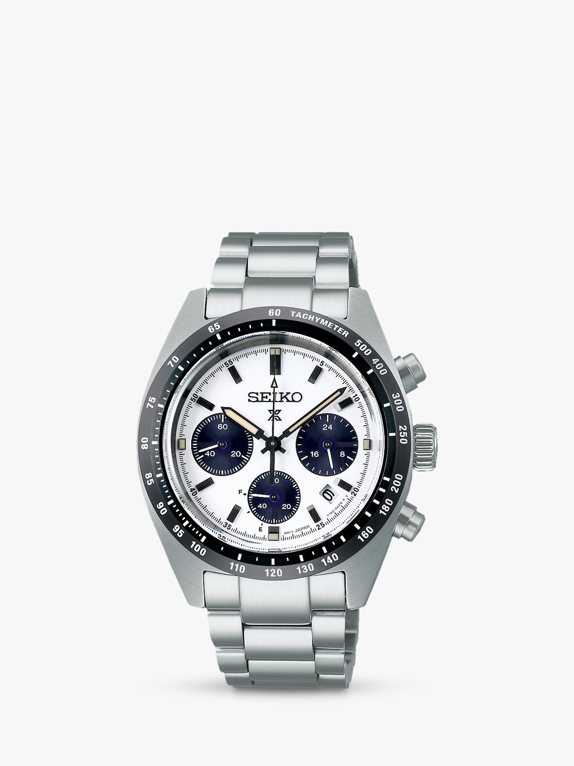 Seiko SSC815P1 Men's Prospex Speedtimer Solar Date Chronograph Bracelet  Strap Watch, Silver/White