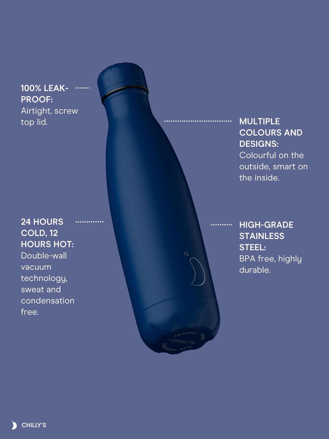 Chilly's Water Bottle - Stainless Steel and Reusable - Leak Proof