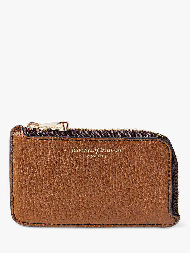 Aspinal of London Pebble Leather Zipped Coin and Card Holder, Tan