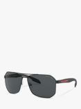 Prada Linea Rossa PS 51VS Men's Polarised Rectangular Sunglasses, Black/Grey