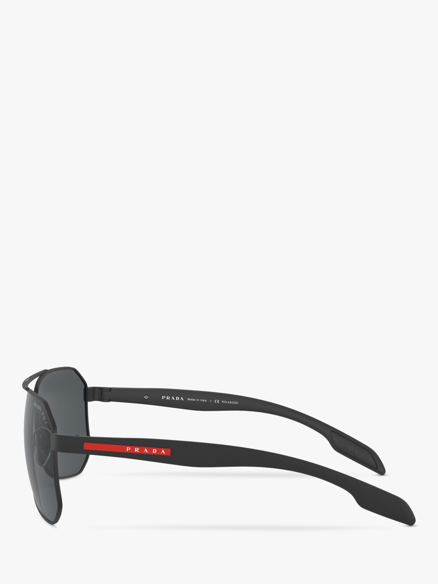 Prada Linea Rossa PS 51VS Men's Polarised Rectangular Sunglasses, Black/Grey