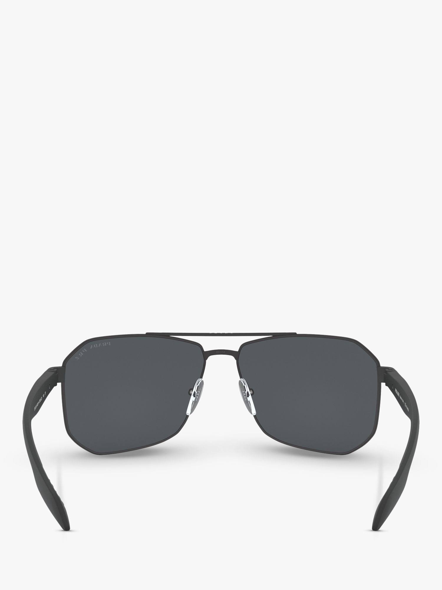 Prada Linea Rossa PS 51VS Men's Polarised Rectangular Sunglasses, Black/Grey