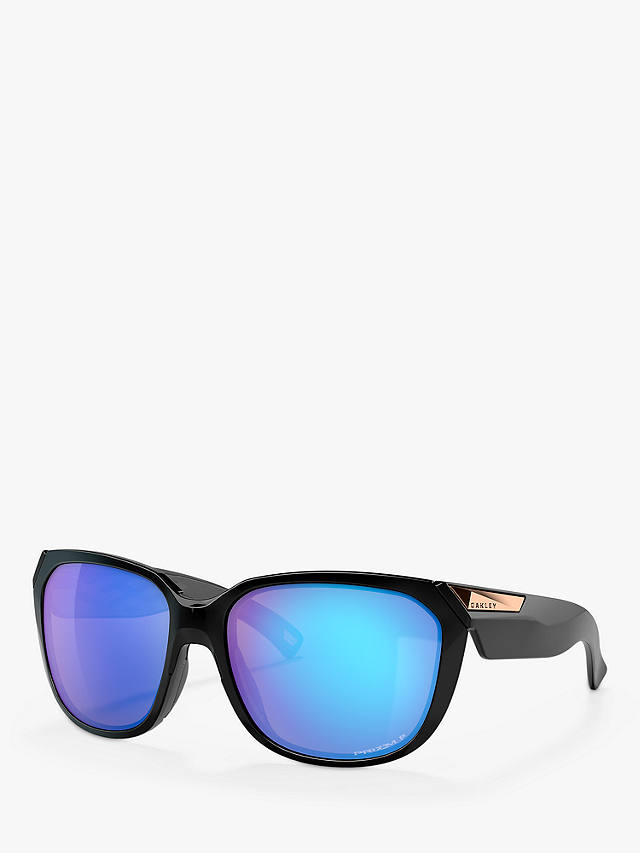 Oakley OO9432 Women's Rev Up Square Polarised Sunglasses, Polished Black/Blue