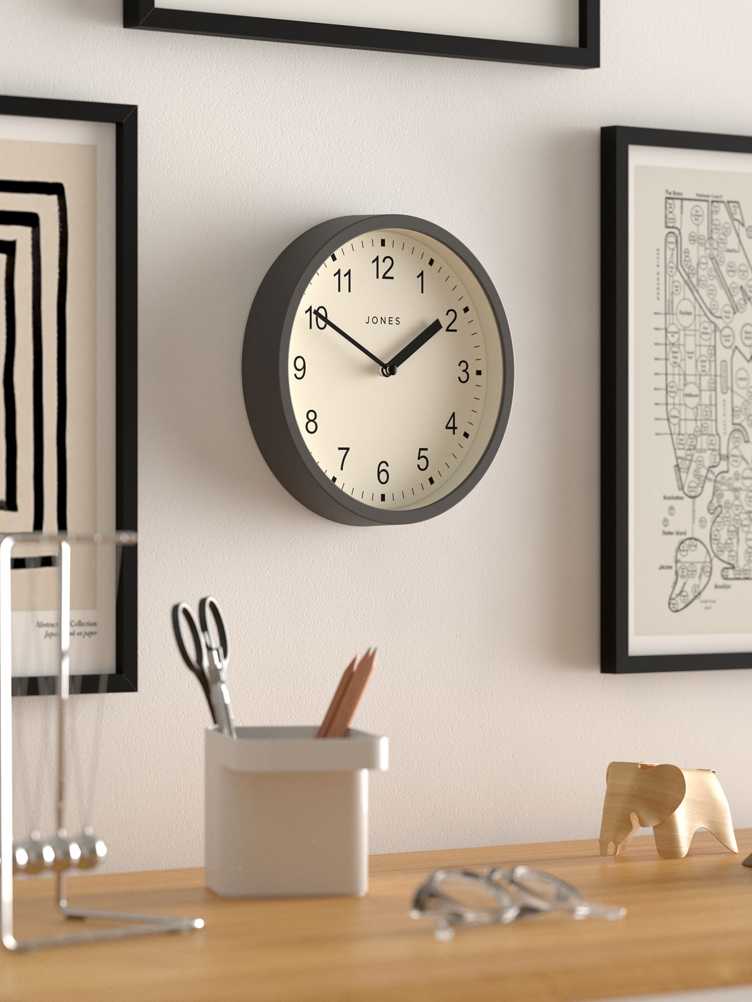 Jones Clocks Analogue Wall Clock, 20cm, Blizzard Grey