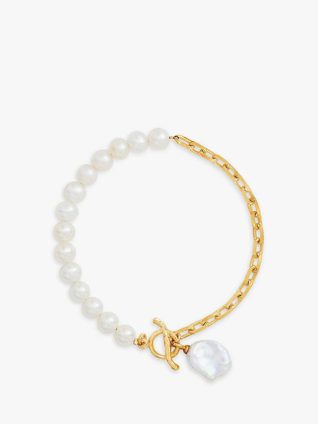 Dower & Hall Baroque Pearl & Chain Bracelet, Gold/White