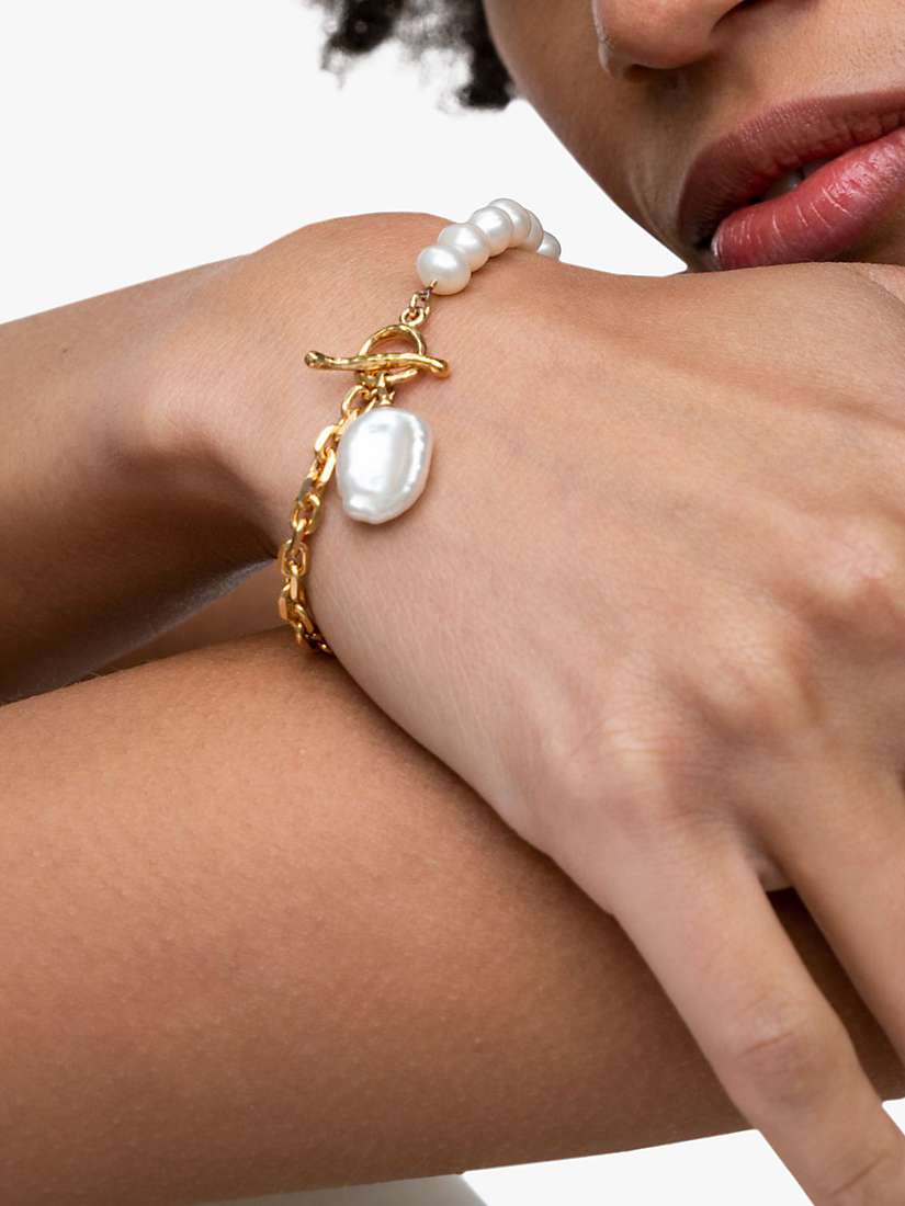 Buy Dower & Hall Baroque Pearl & Chain Bracelet, Gold/White Online at johnlewis.com