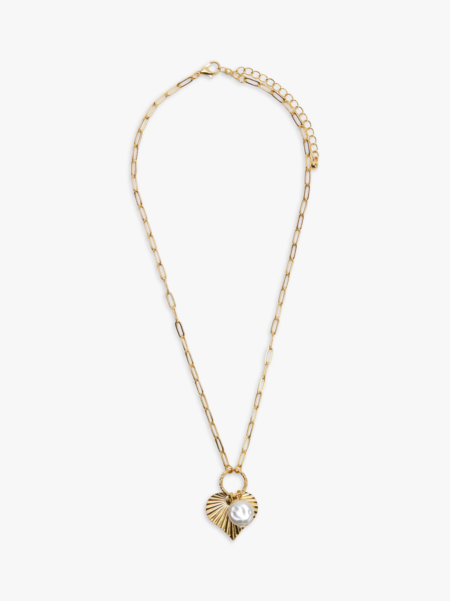 John Lewis Fan Heart & Faux Pearl Pendant Necklace, Gold