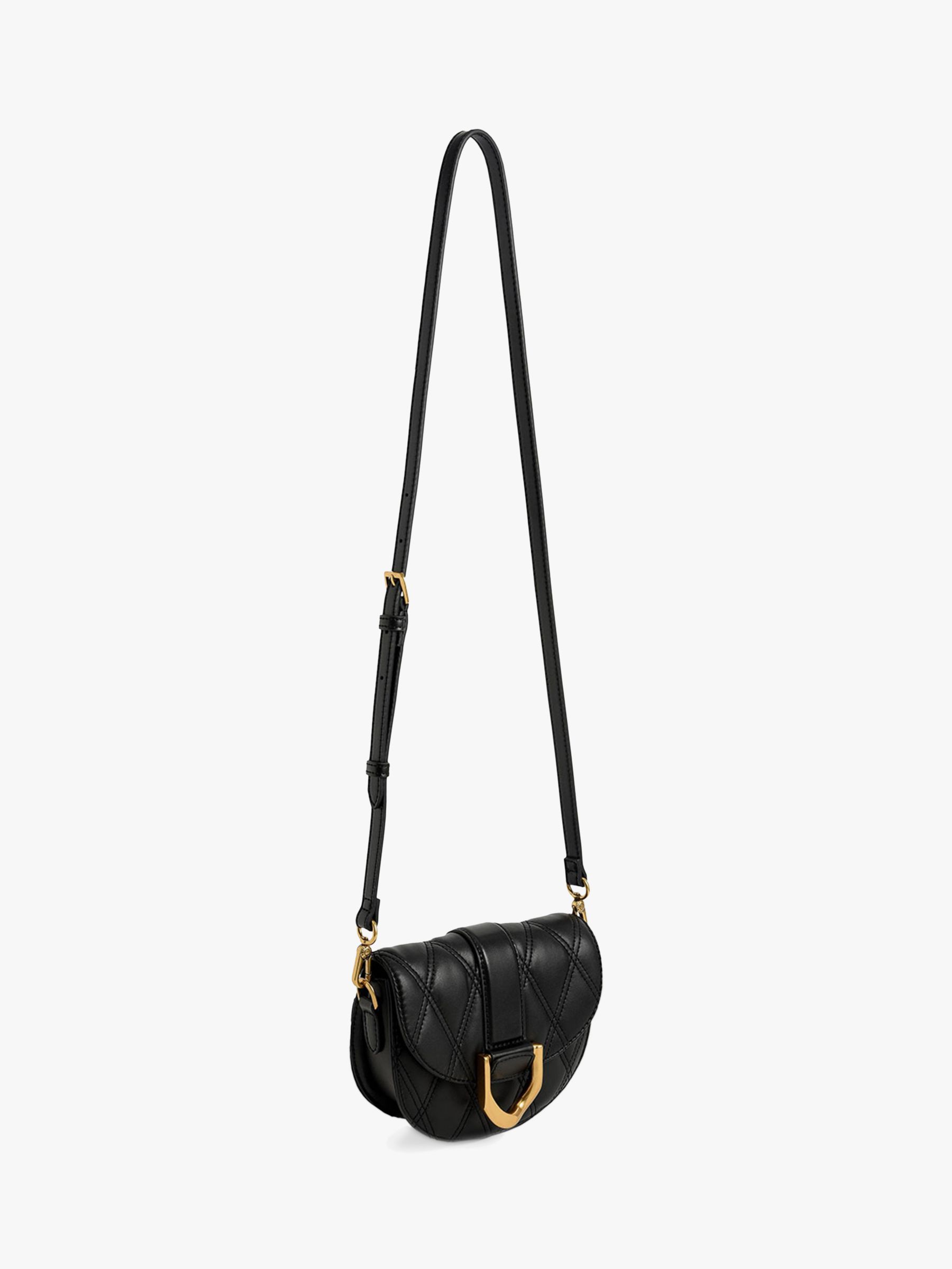 CHARLES & KEITH Gabine Mini Quilted Faux Leather Saddle Bag, Black