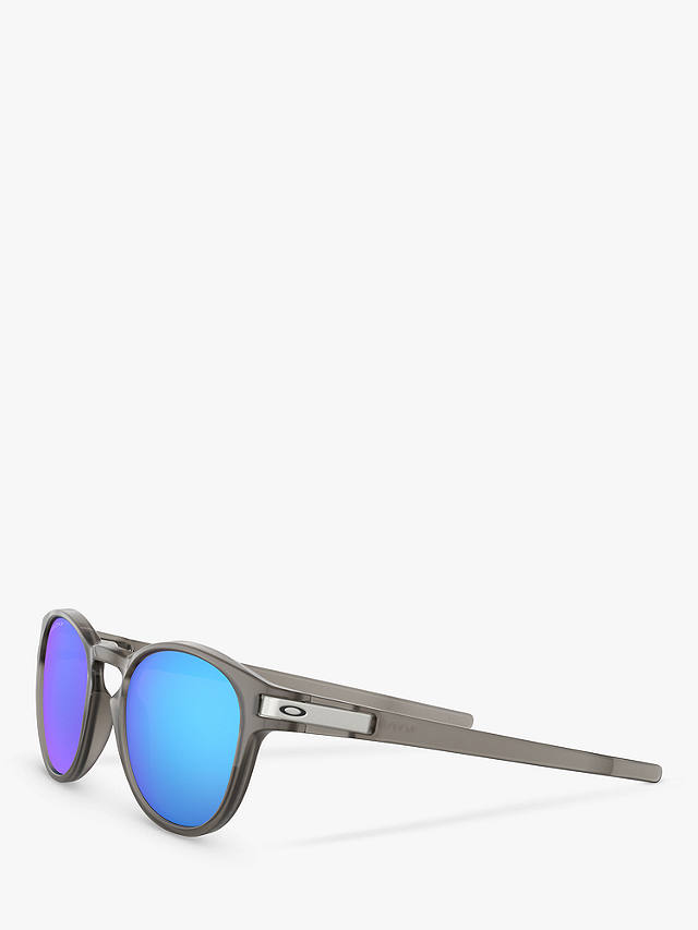 Oakley OO9265 Men's Latch Prizm Polarised Oval Sunglasses, Matte Grey Ink/Mirror Blue