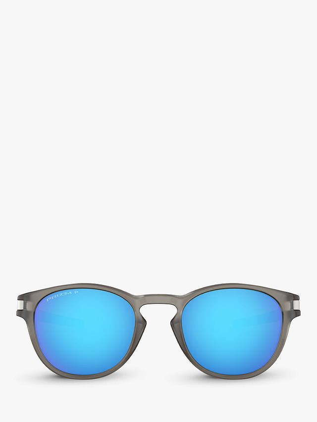 Oakley OO9265 Men's Latch Prizm Polarised Oval Sunglasses, Matte Grey Ink/Mirror Blue