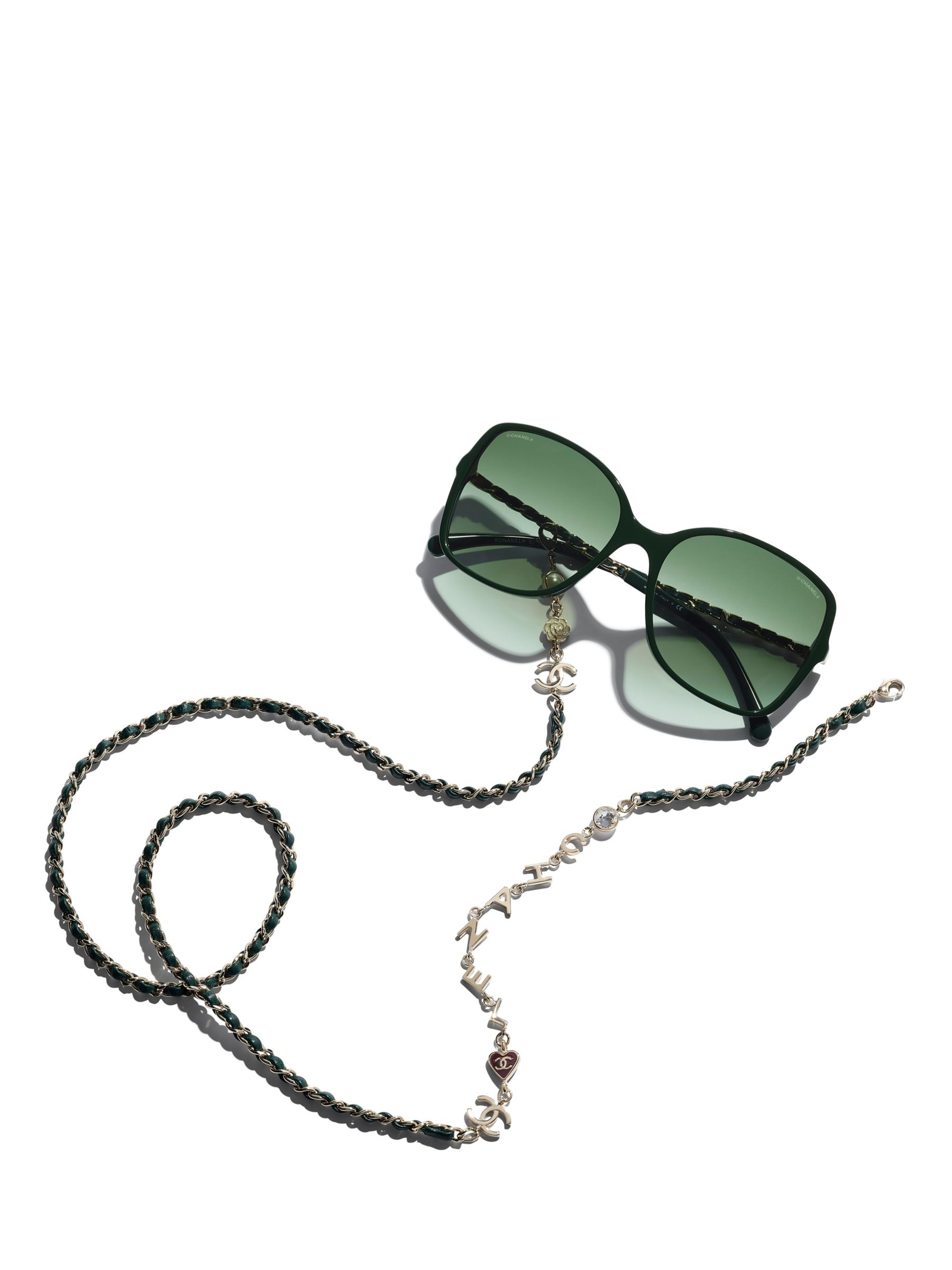 CHANEL Square Sunglasses CH5210Q Green at John Lewis & Partners