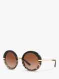 Dolce & Gabbana DG4393 Women's Round Sunglasses, Black Leopard/Brown Gradient