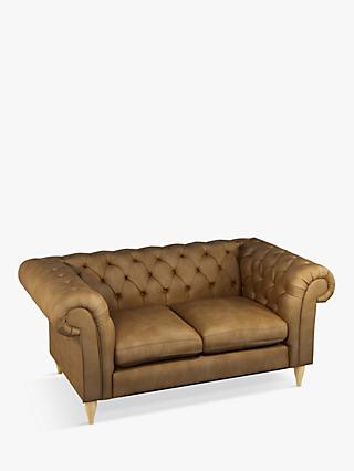 John Lewis Cromwell Chesterfield Double Leather Sofa Bed, Light Leg, Demetra Light Tan