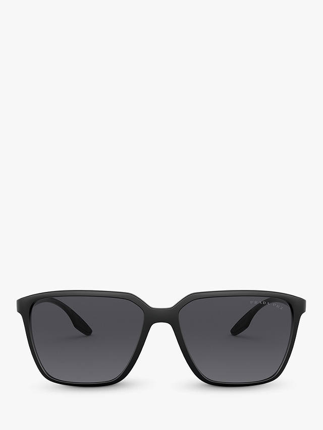 Prada Linea Rossa PS 06VS Men's Polarised Square Sunglasses, Black/Grey
