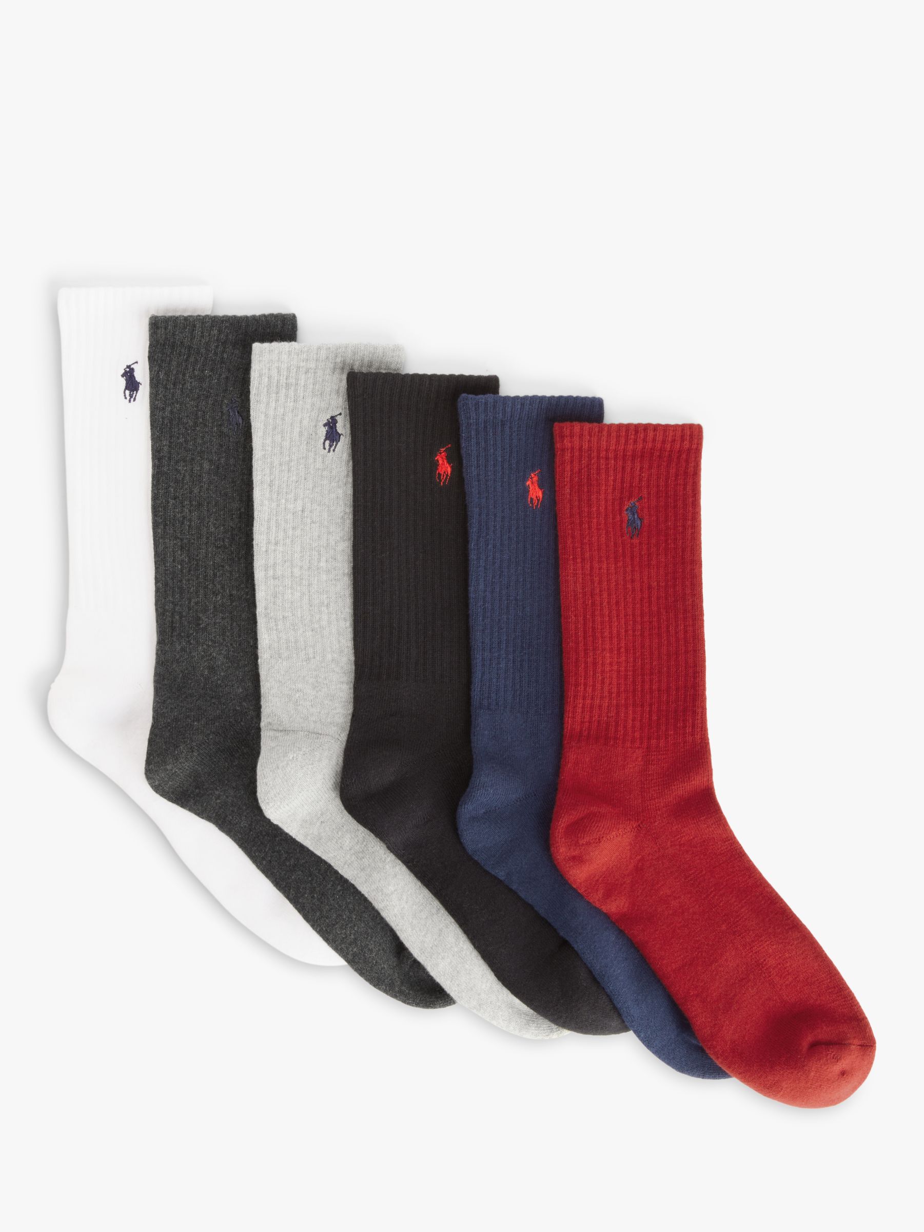 Polo Ralph Lauren Cotton Blend Crew Socks, One Size, Pack of 6, Multi ...