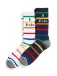 Polo Ralph Lauren Striped Athletic Crew Socks, One Size, Pack of 2, White/Navy