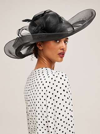 John Lewis & Partners Celia Brim Mesh Disc Occasion Hat, Black
