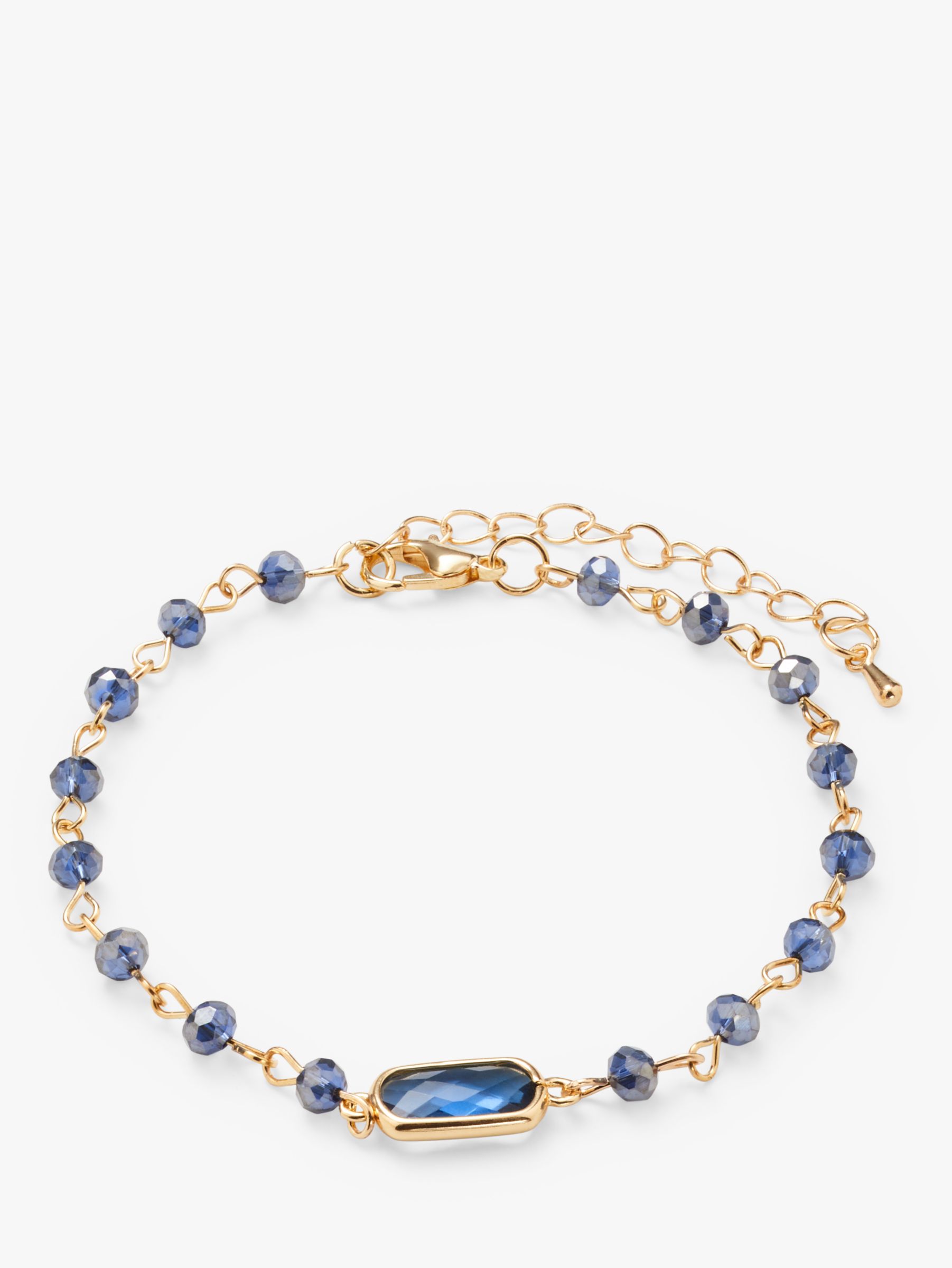 John Lewis Beaded Crystal Chain Bracelet, Gold/Blue