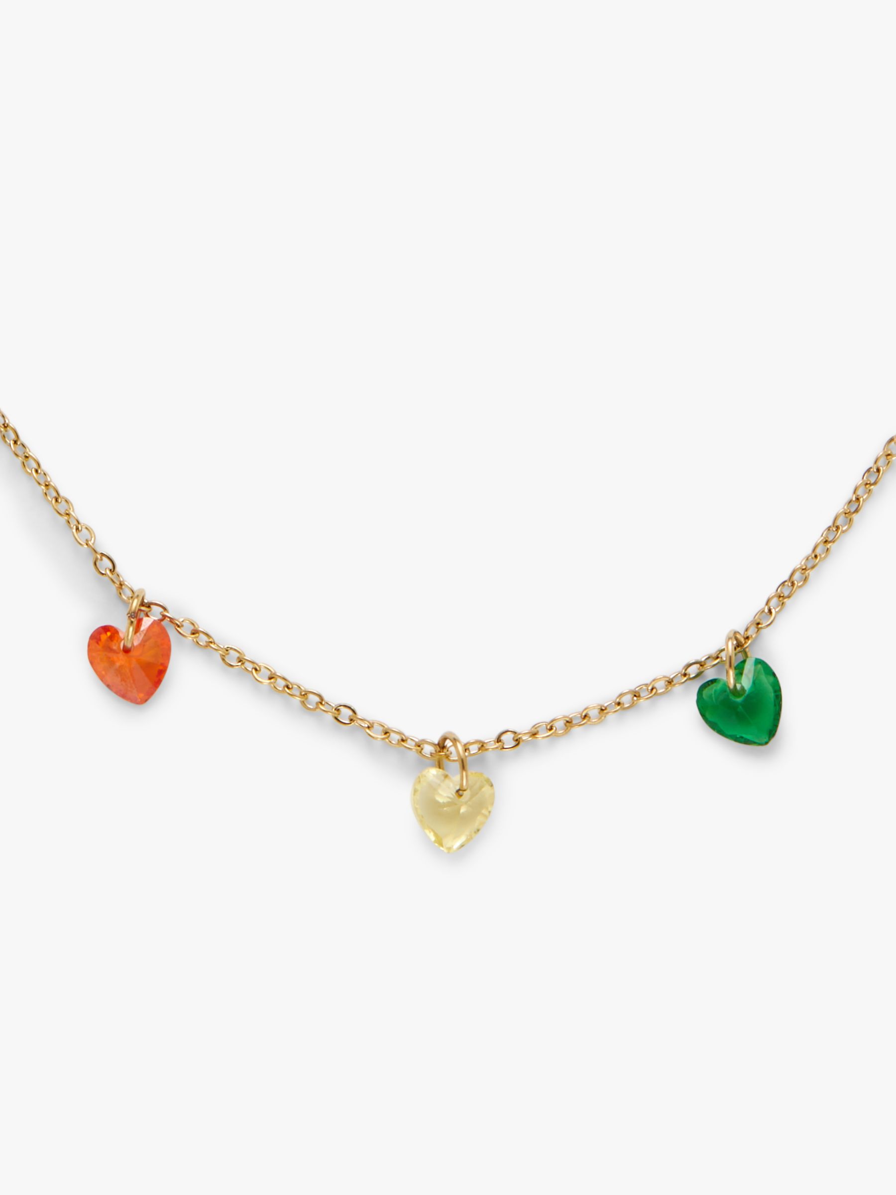 John Lewis Heart Crystal Chain Necklace, Gold/Multi
