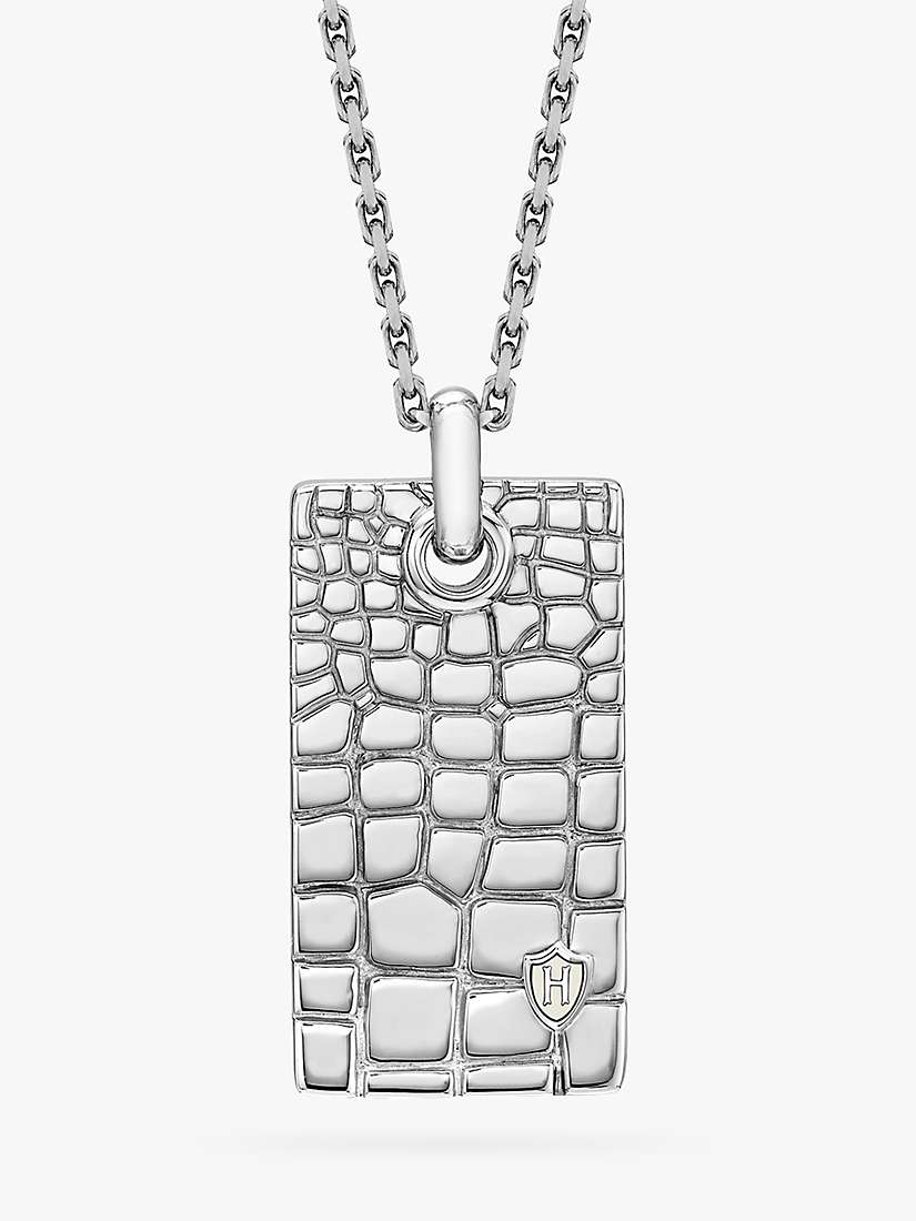 Buy Hoxton London Men's Crocodile Dog Tag Pendant Necklace, Silver Online at johnlewis.com