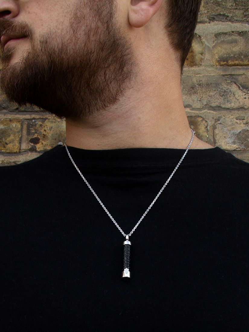 Buy Hoxton London Men's Leather Inlay Cylinder Pendant Necklace, Silver/Black Online at johnlewis.com