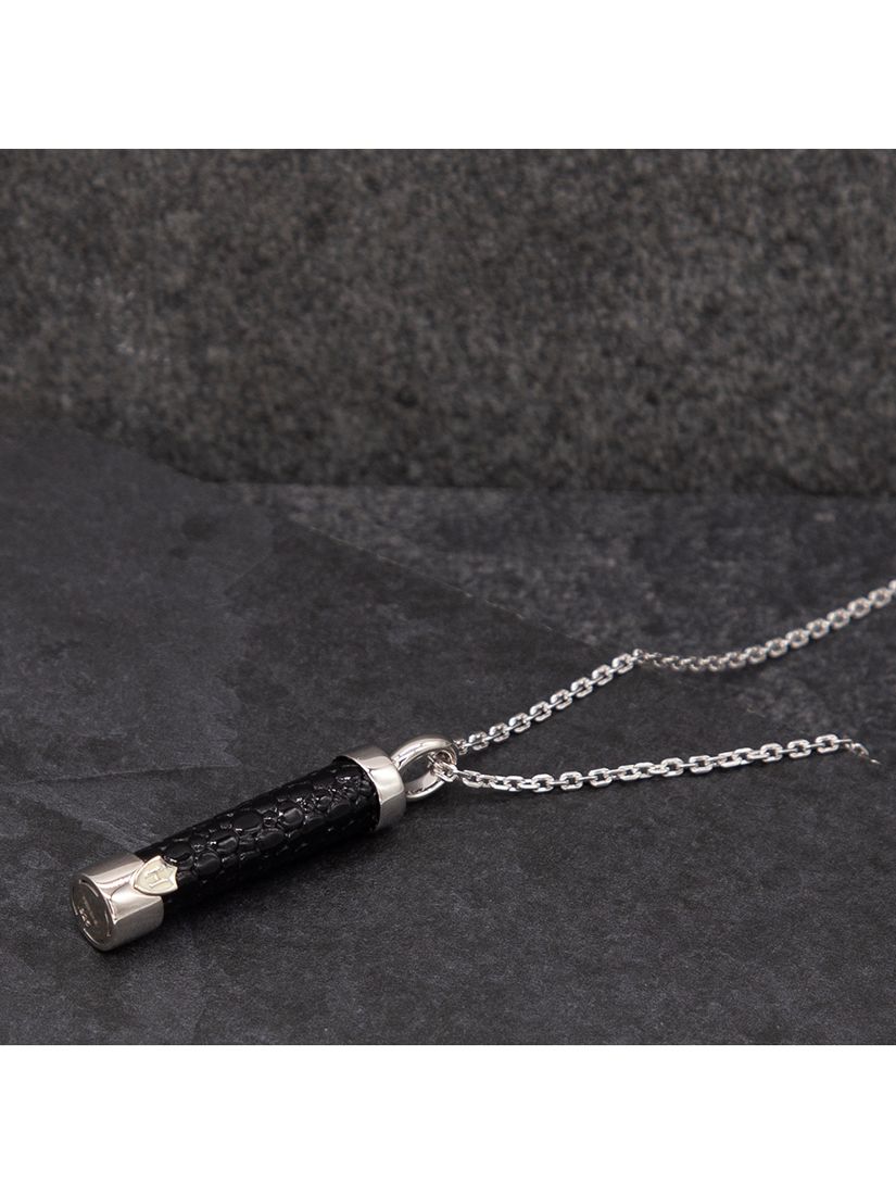 Buy Hoxton London Men's Leather Inlay Cylinder Pendant Necklace, Silver/Black Online at johnlewis.com