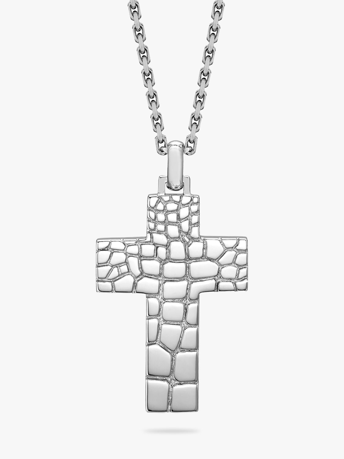Buy Hoxton London Men's Crocodile Pattern Cross Pendant Necklace, Silver Online at johnlewis.com