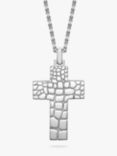 Hoxton London Men's Crocodile Pattern Cross Pendant Necklace, Silver
