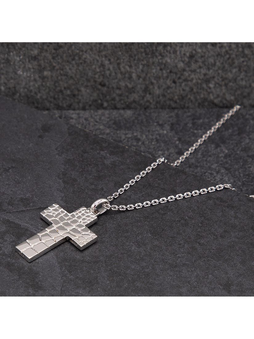 Buy Hoxton London Men's Crocodile Pattern Cross Pendant Necklace, Silver Online at johnlewis.com