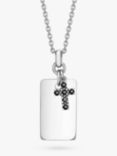 Hoxton London Men's Dog Tag & Sapphire Cross Pendant Necklace, Silver/Black