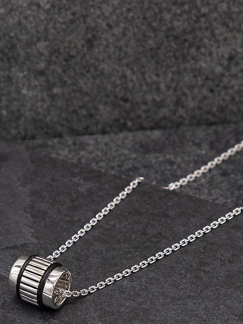 Buy Hoxton London Men's Leather Inlay Barrel Pendant Necklace, Silver/Black Online at johnlewis.com